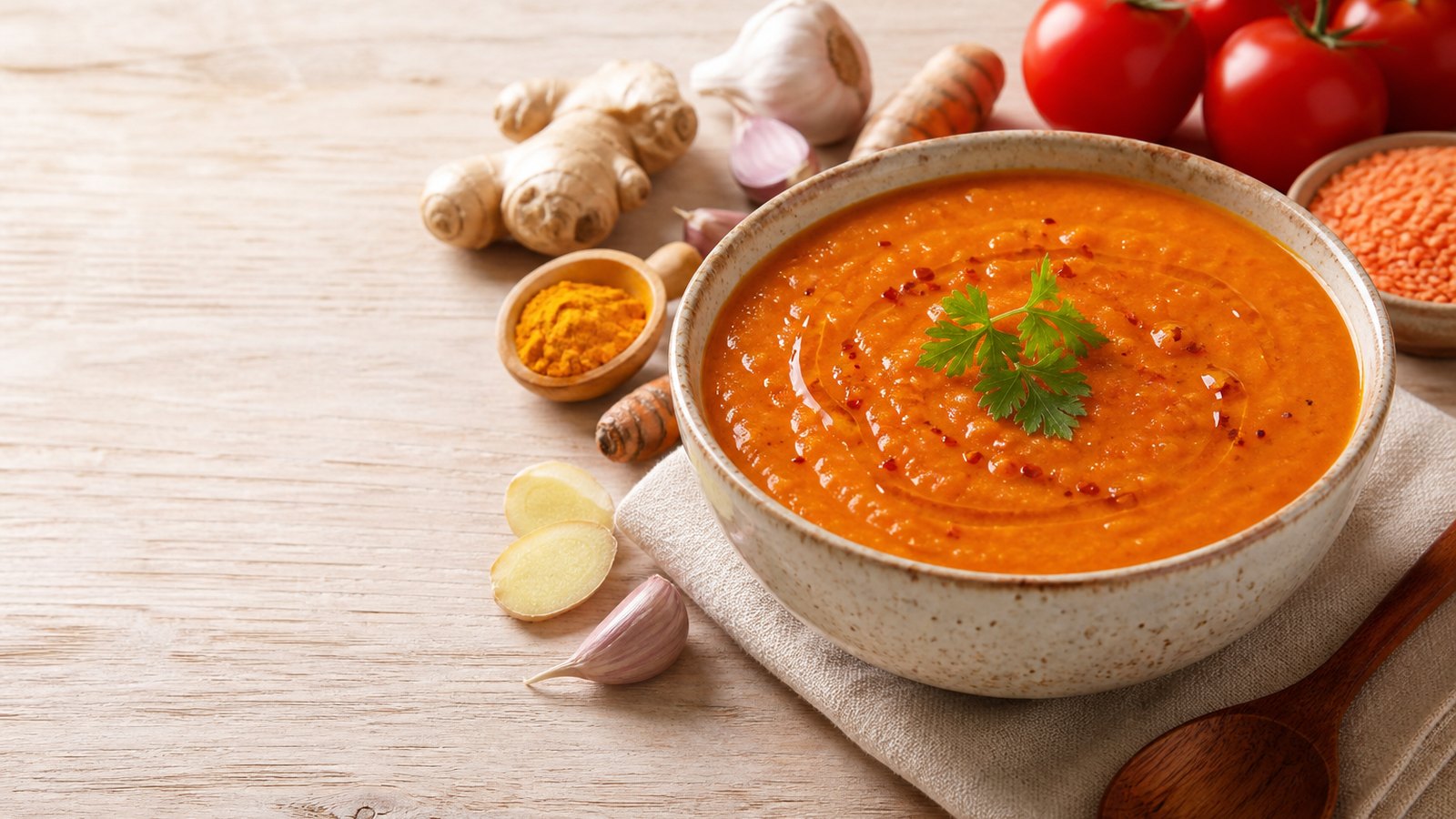 Sopa de lentejas rojas con Agua Kangen
